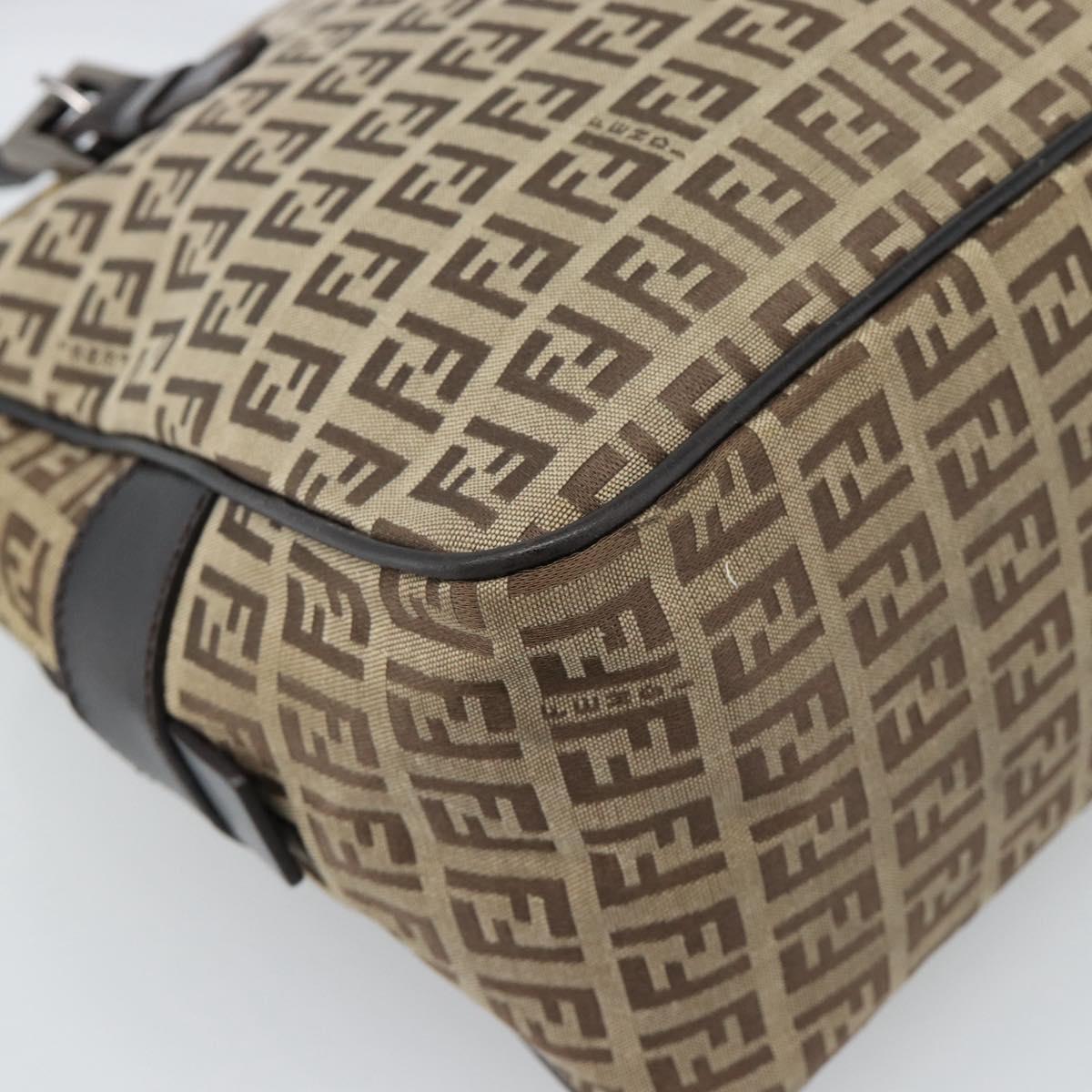 FENDI Zucchino Canvas Hand Bag Beige Silver Auth 186800A