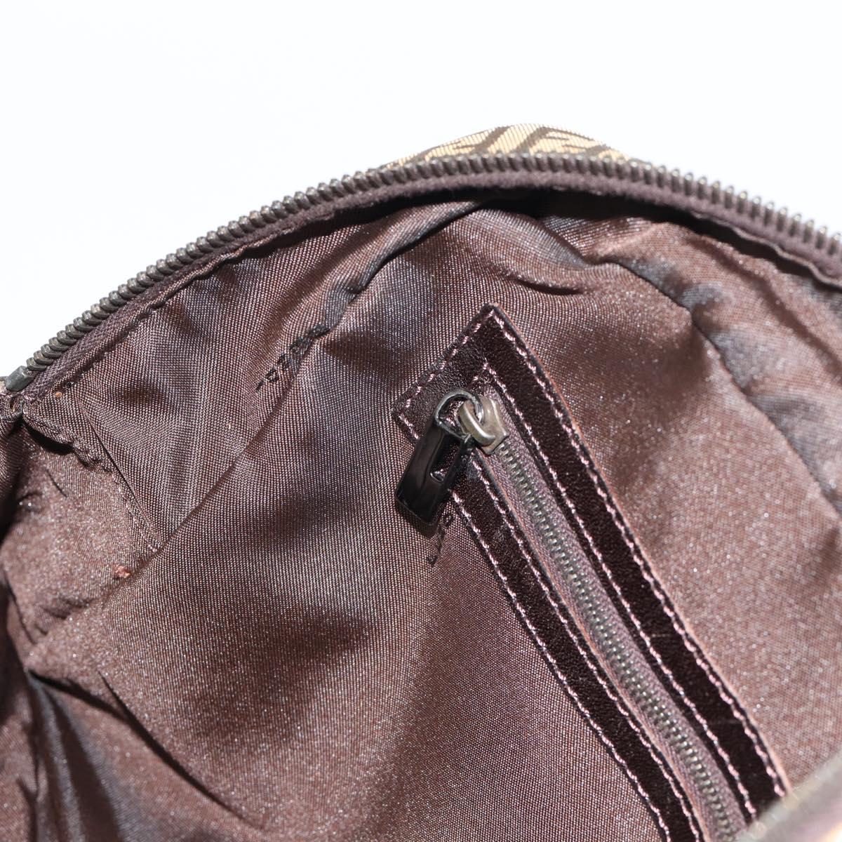 FENDI Zucchino Canvas Hand Bag Beige Silver Auth 186800A