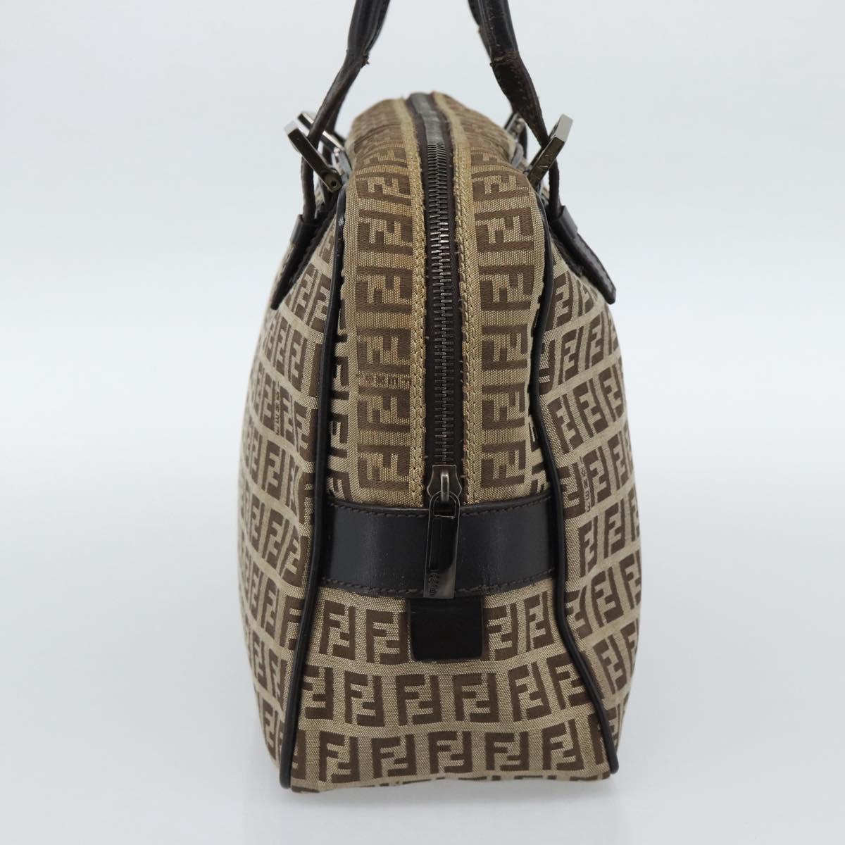 FENDI Zucchino Canvas Hand Bag Beige Silver Auth 186800A