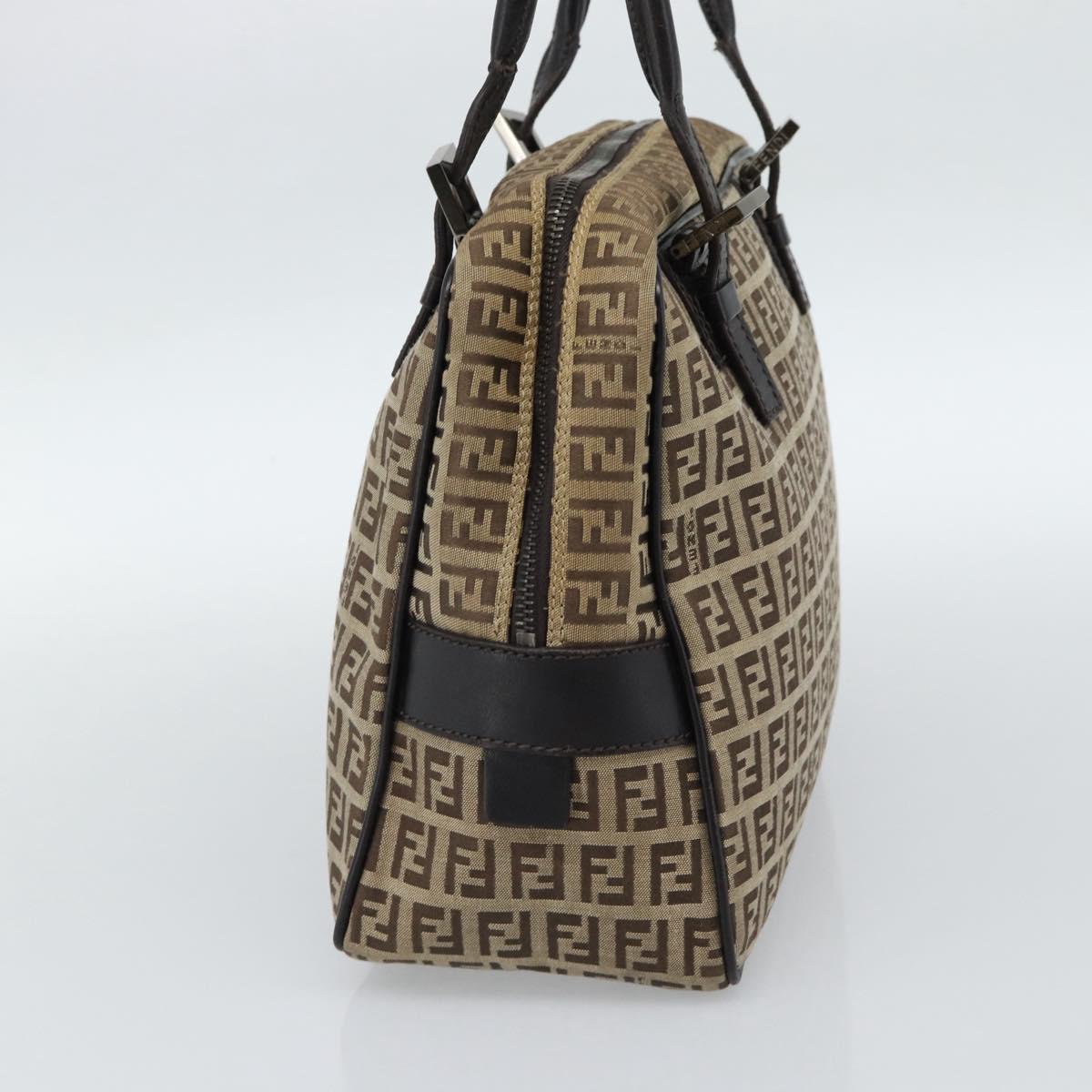 FENDI Zucchino Canvas Hand Bag Beige Silver Auth 186800A