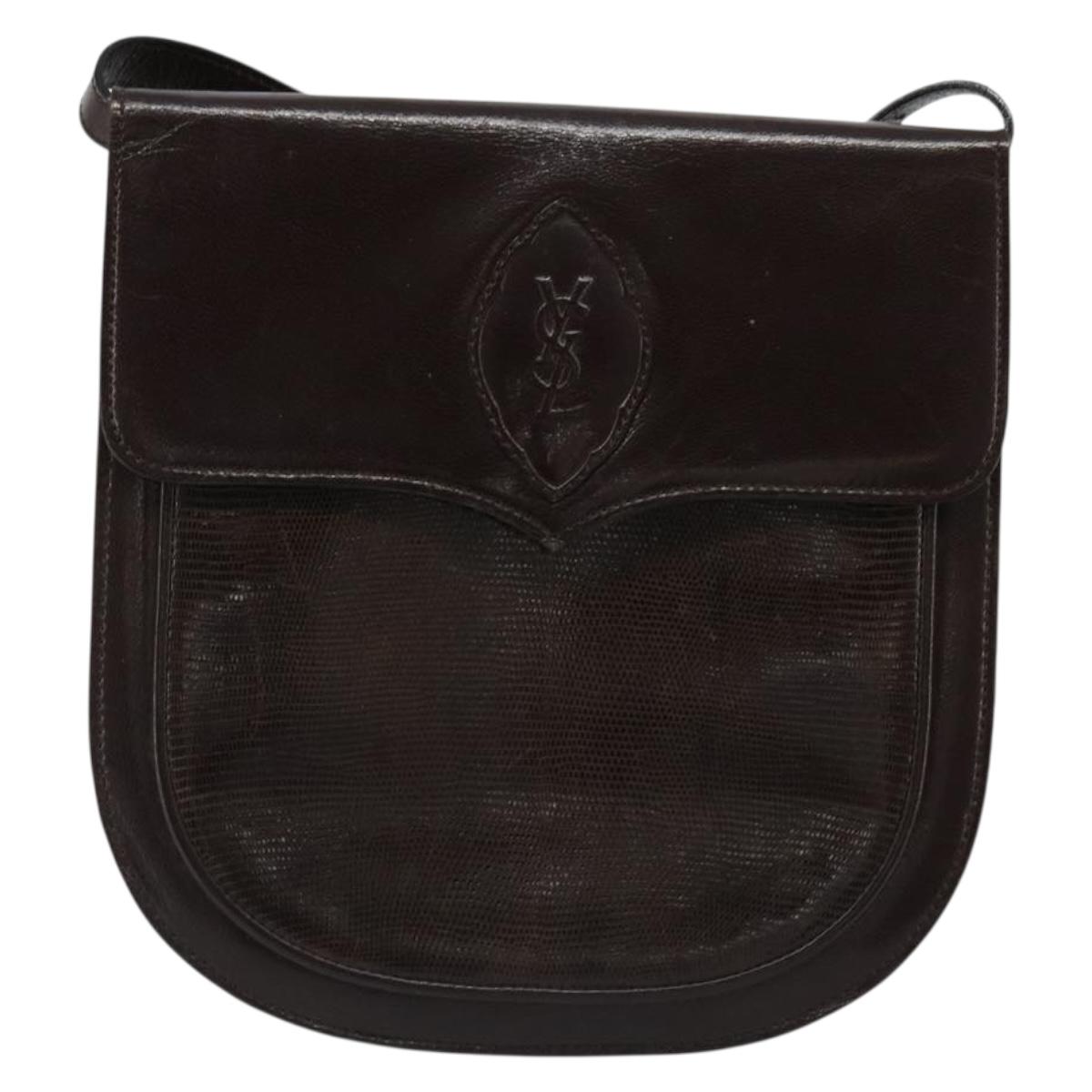 SAINT LAURENT Shoulder Bag Leather Brown Gold Auth 186801A
