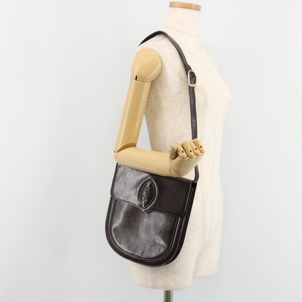 SAINT LAURENT Shoulder Bag Leather Brown Gold Auth 186801A
