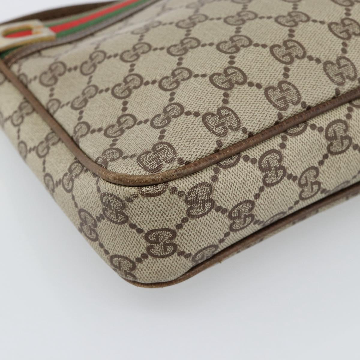 GUCCI GG Supreme Web Sherry Line Shoulder Bag PVC Beige Gold Auth 186802