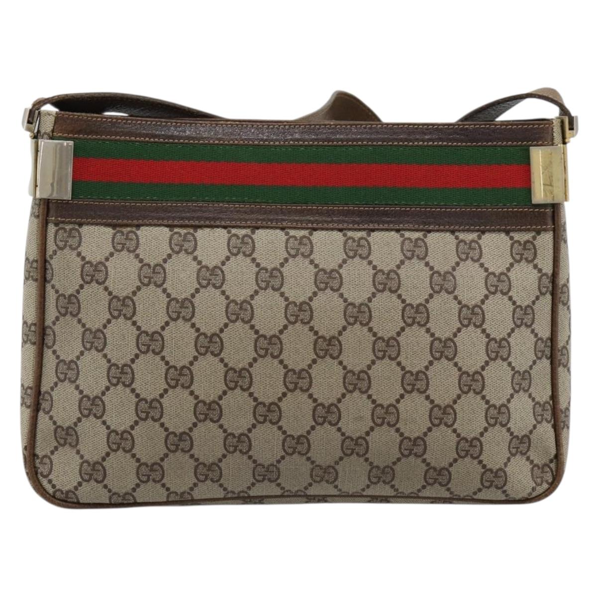 GUCCI GG Supreme Web Sherry Line Shoulder Bag PVC Beige Gold Auth 186802