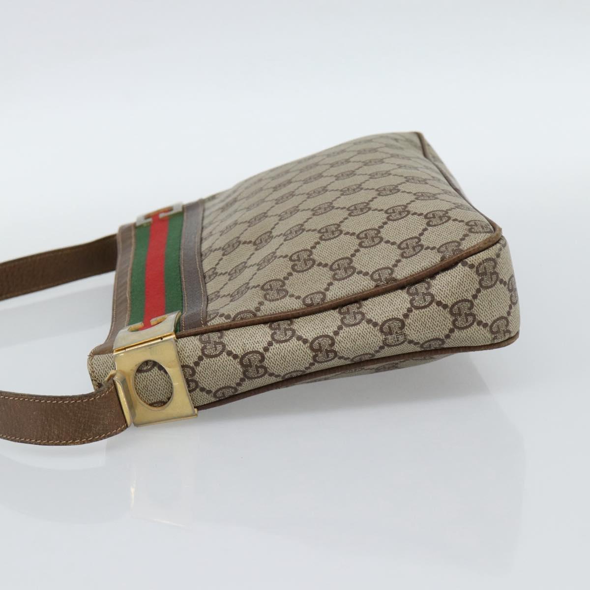 GUCCI GG Supreme Web Sherry Line Shoulder Bag PVC Beige Gold Auth 186802