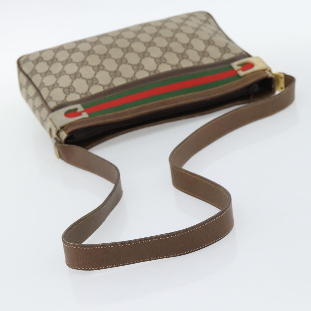 GUCCI GG Supreme Web Sherry Line Shoulder Bag PVC Beige Gold Auth 186802