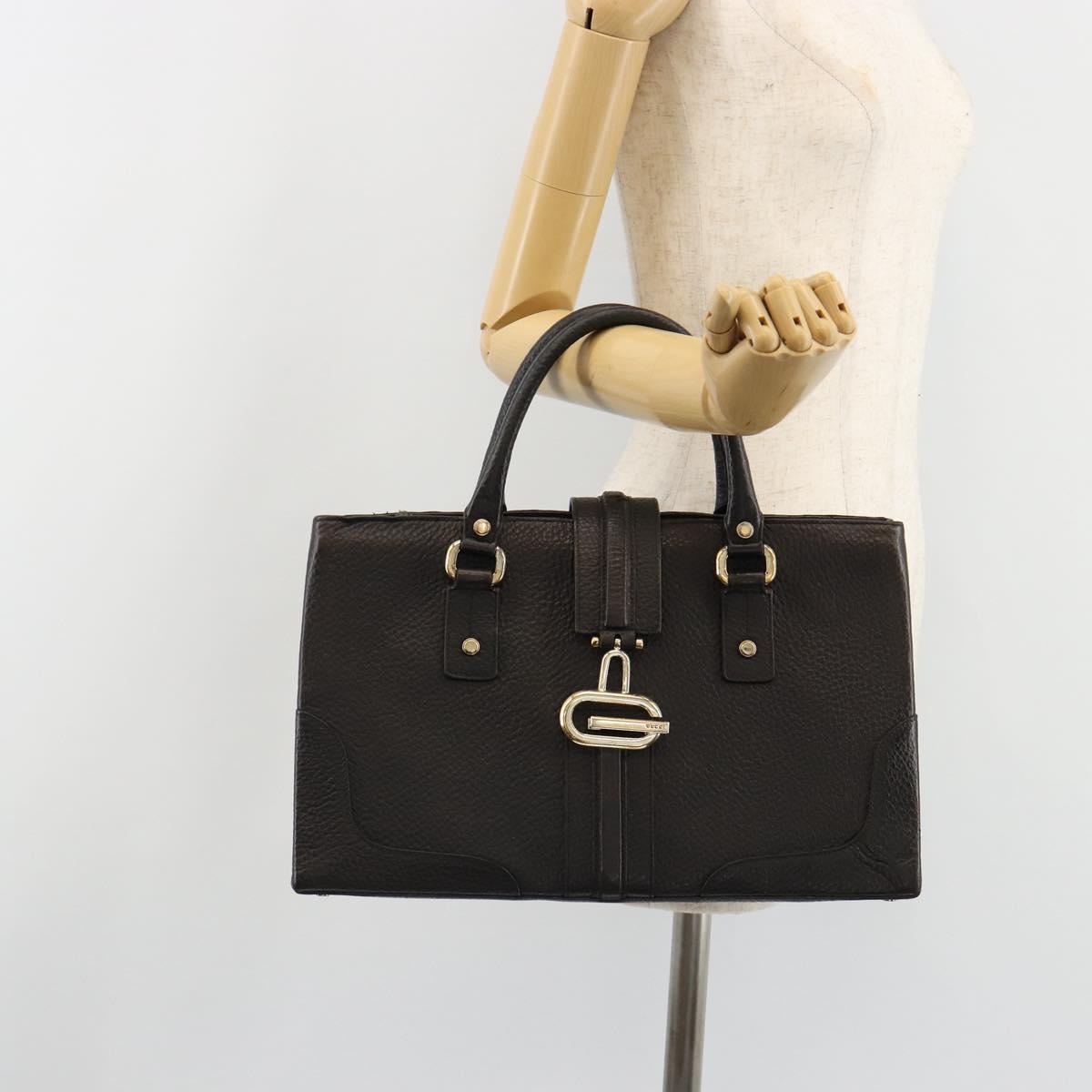 GUCCI Hand Bag Leather Black Gold 131325 Auth 186805A