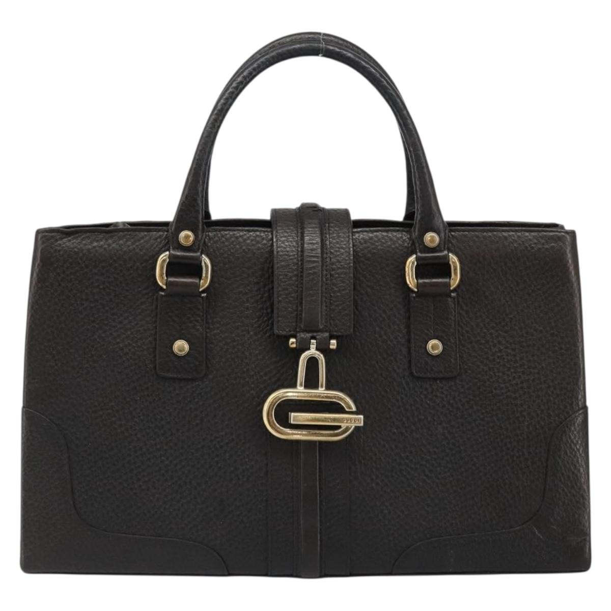 GUCCI Hand Bag Leather Black Gold 131325 Auth 186805A