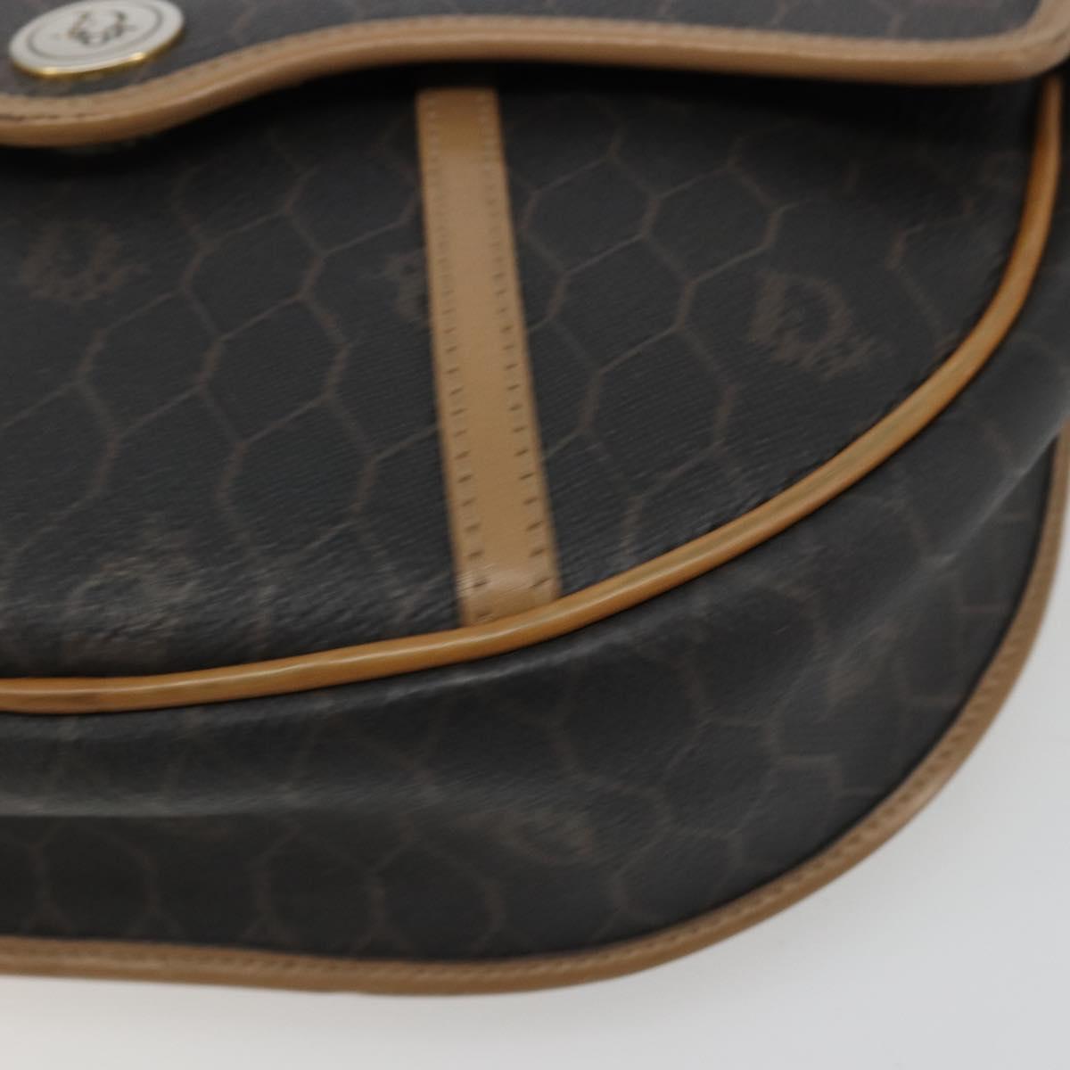 Christian Dior Honeycomb Canvas Shoulder Bag PVC Black Gold Auth 186807