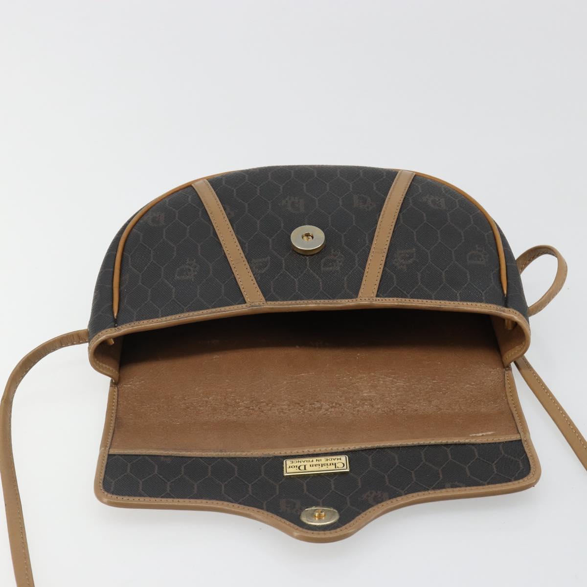 Christian Dior Honeycomb Canvas Shoulder Bag PVC Black Gold Auth 186807