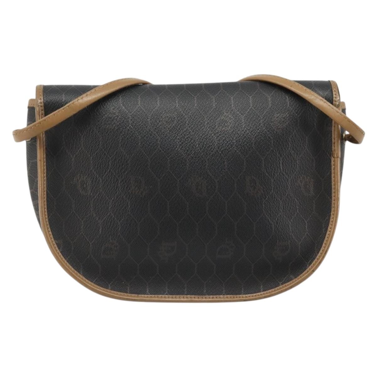 Christian Dior Honeycomb Canvas Shoulder Bag PVC Black Gold Auth 186807