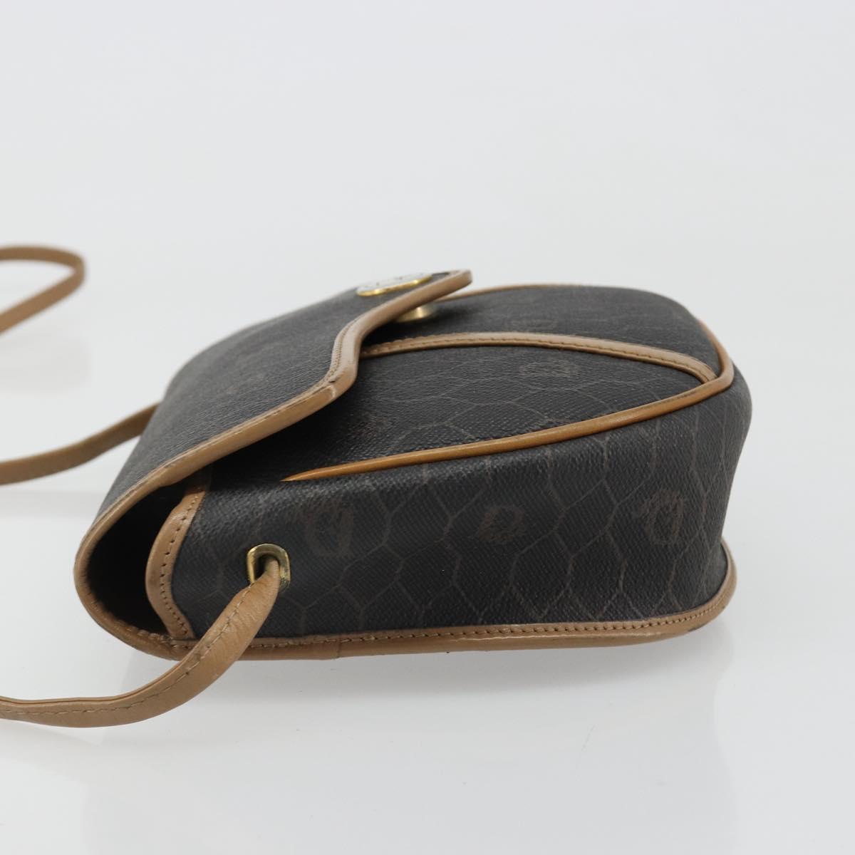 Christian Dior Honeycomb Canvas Shoulder Bag PVC Black Gold Auth 186807