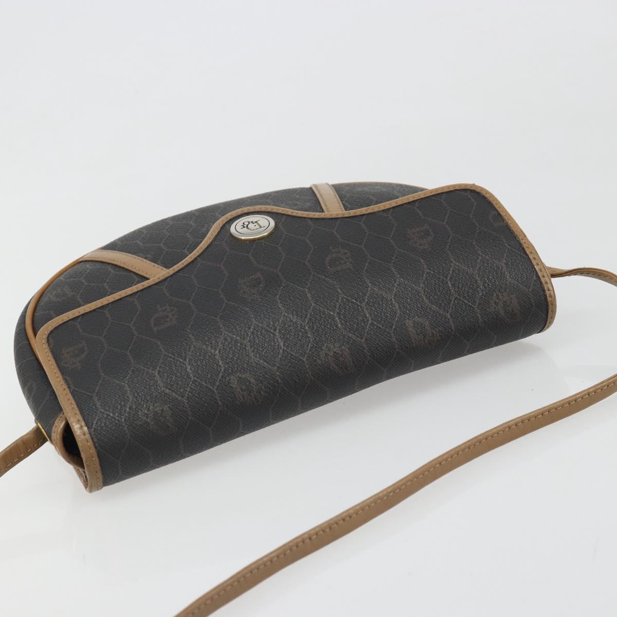 Christian Dior Honeycomb Canvas Shoulder Bag PVC Black Gold Auth 186807
