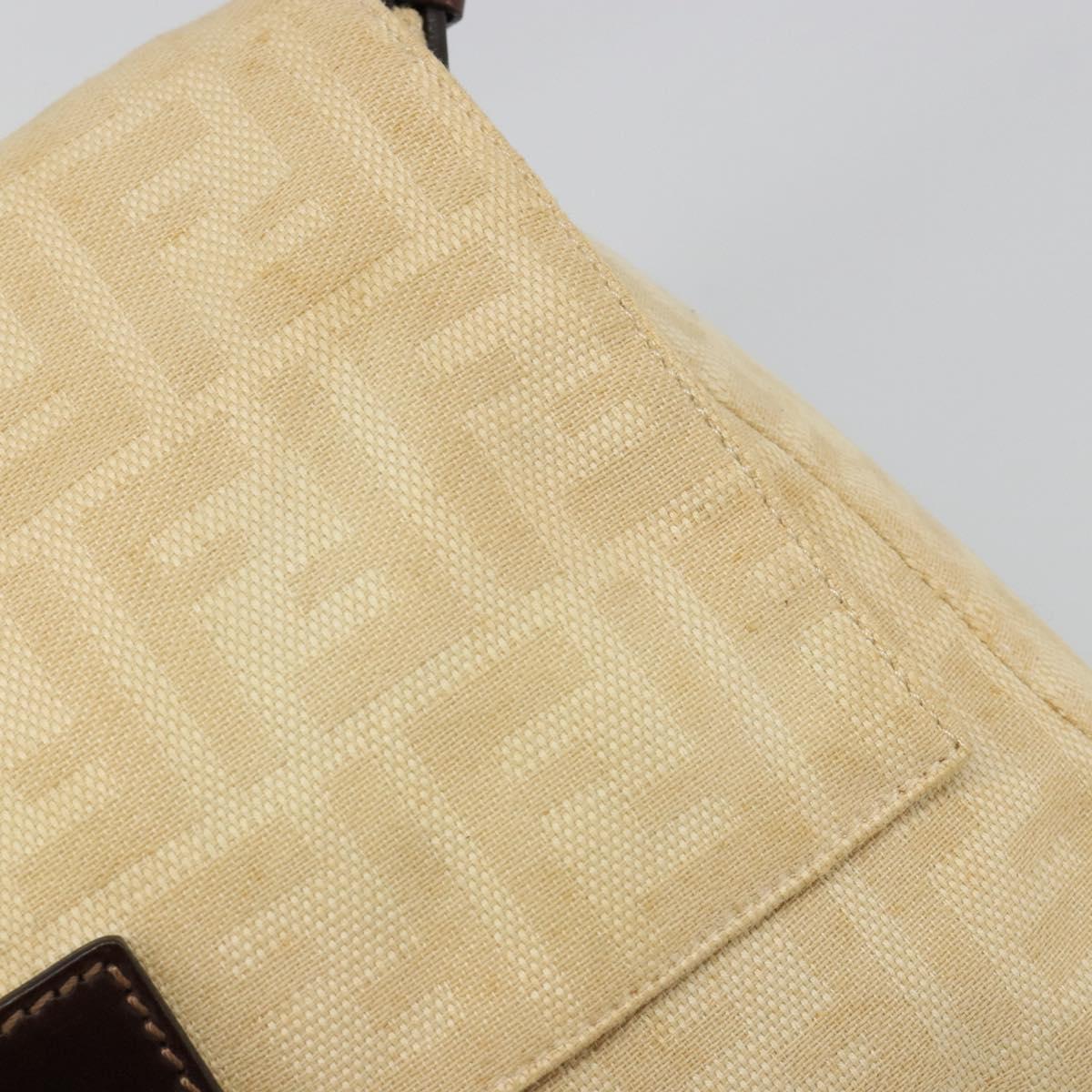 FENDI Zucca Canvas Mamma Baguette Shoulder Bag Beige Silver Auth 186809A