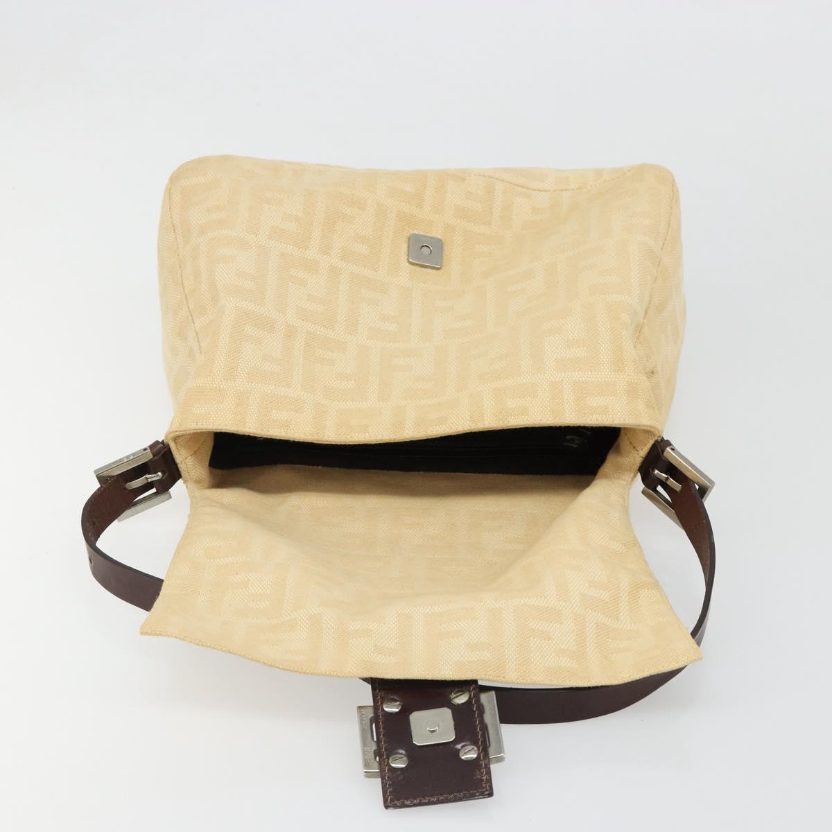 FENDI Zucca Canvas Mamma Baguette Shoulder Bag Beige Silver Auth 186809A