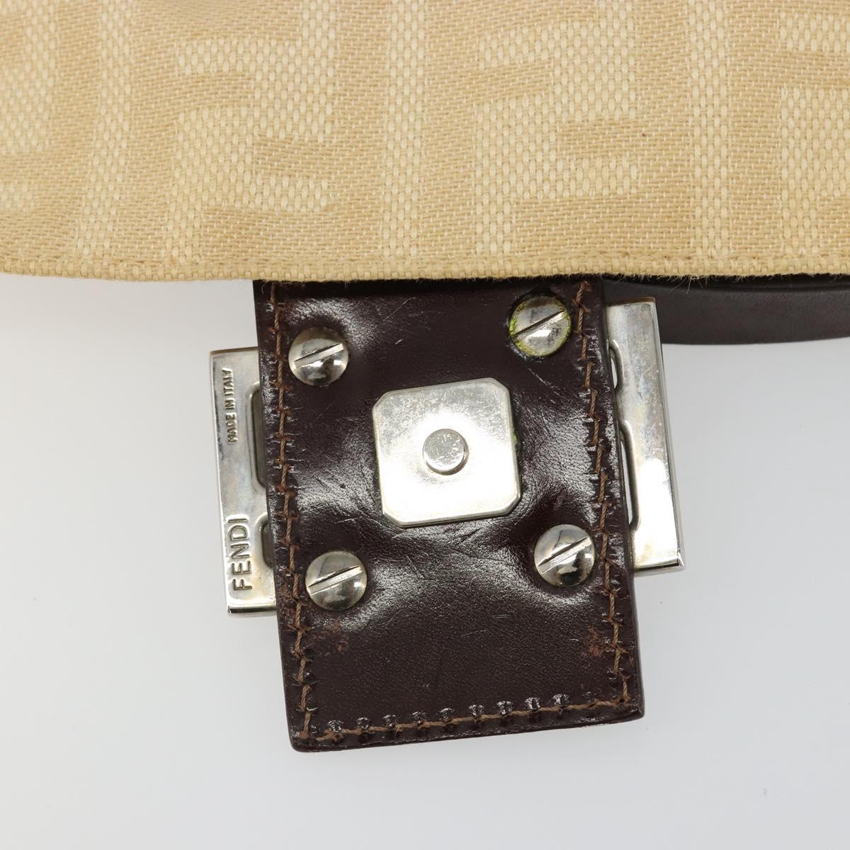 FENDI Zucca Canvas Mamma Baguette Shoulder Bag Beige Silver Auth 186809A