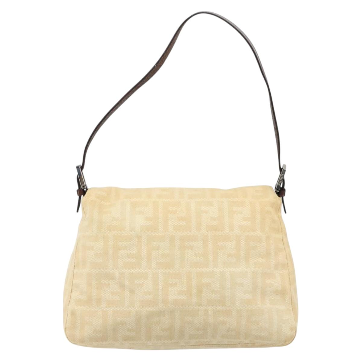 FENDI Zucca Canvas Mamma Baguette Shoulder Bag Beige Silver Auth 186809A