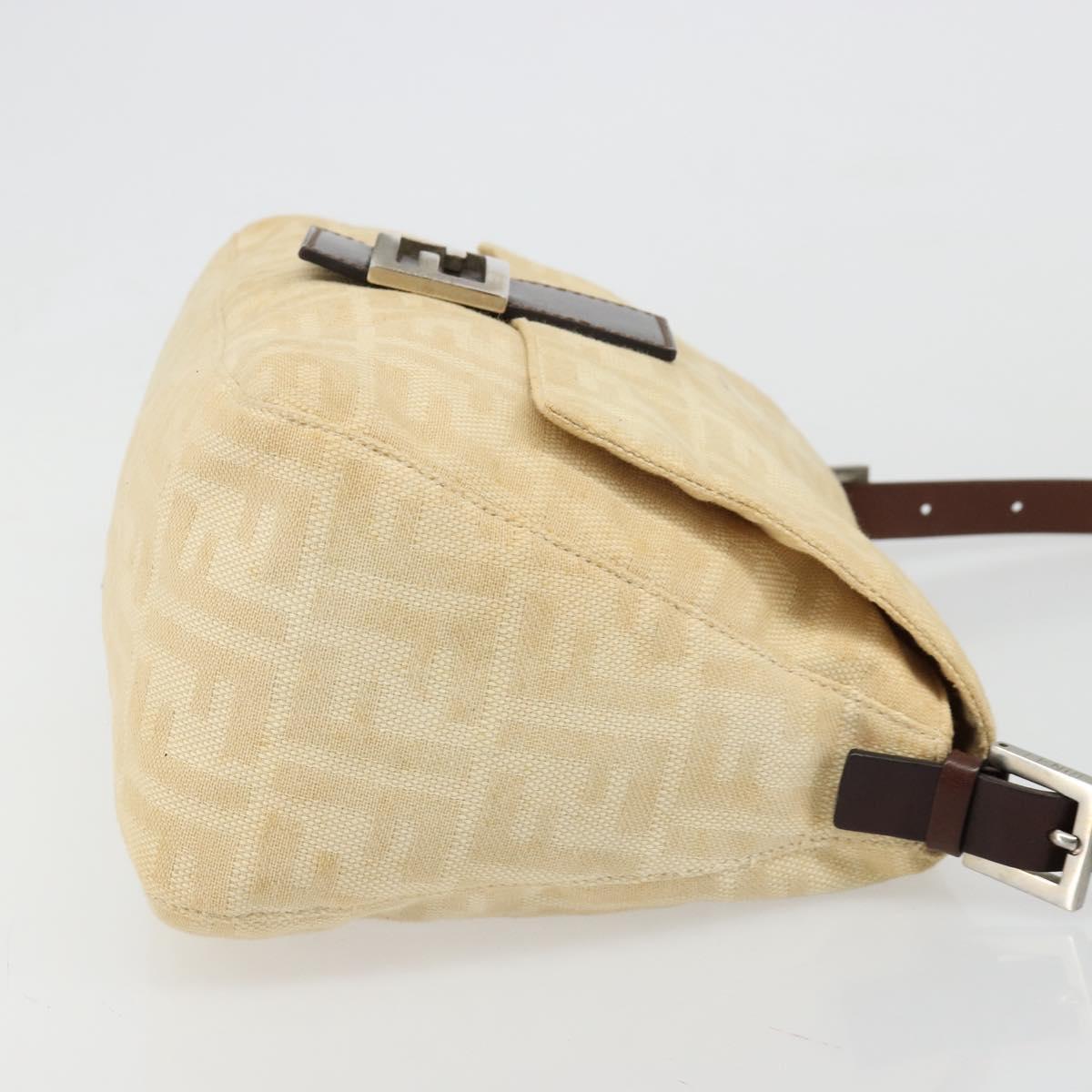 FENDI Zucca Canvas Mamma Baguette Shoulder Bag Beige Silver Auth 186809A