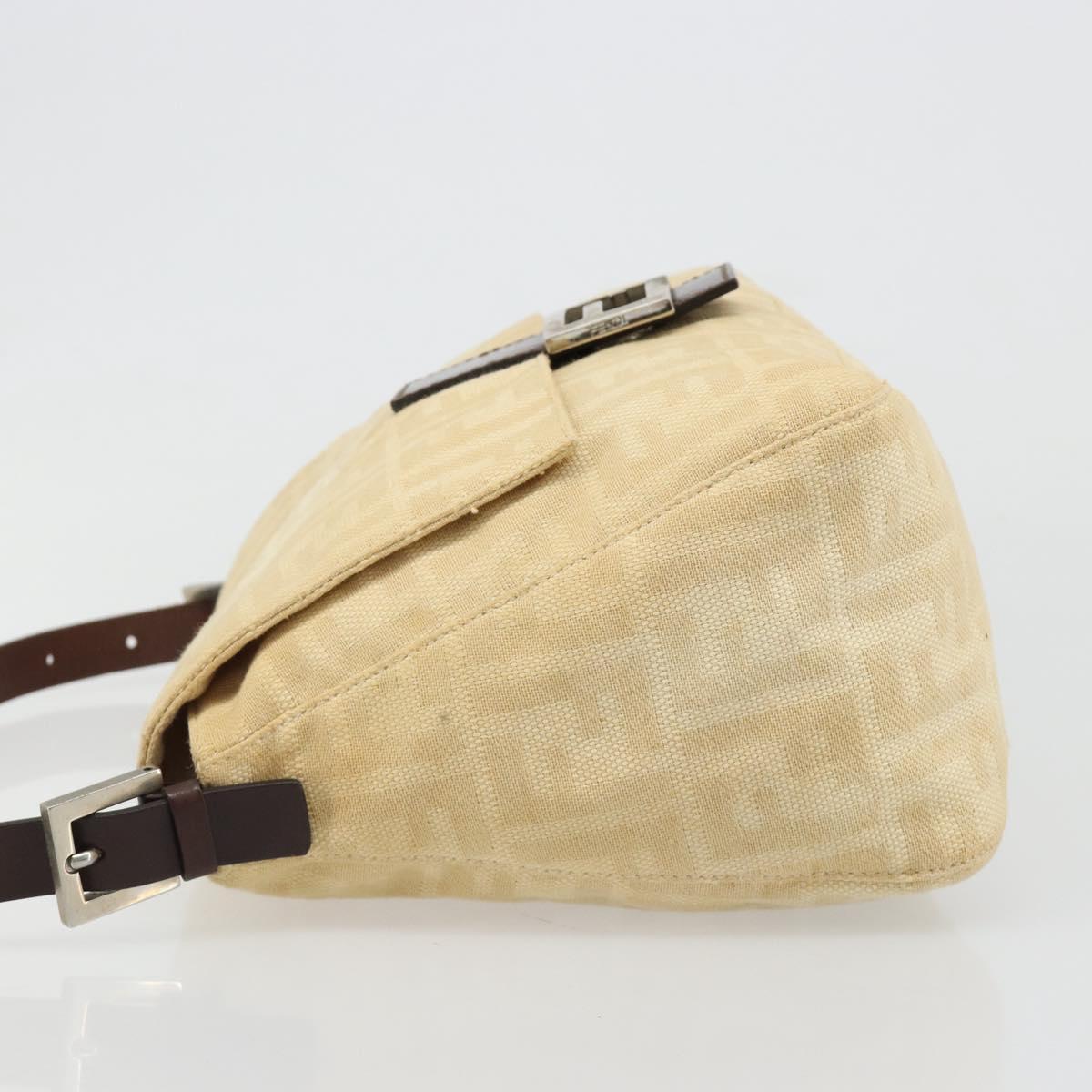 FENDI Zucca Canvas Mamma Baguette Shoulder Bag Beige Silver Auth 186809A