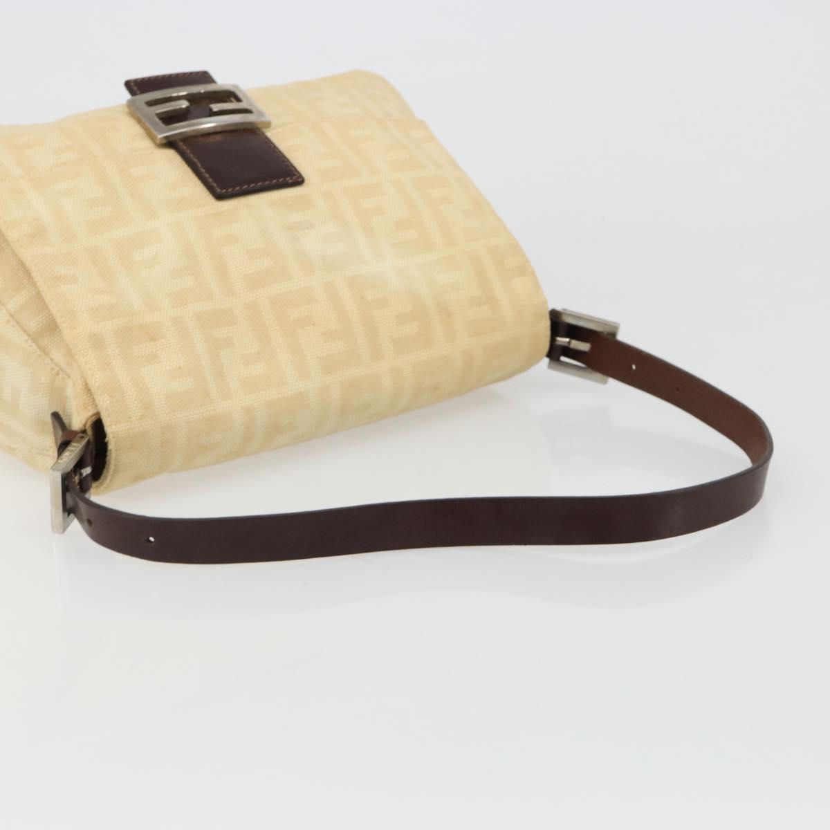 FENDI Zucca Canvas Mamma Baguette Shoulder Bag Beige Silver Auth 186809A