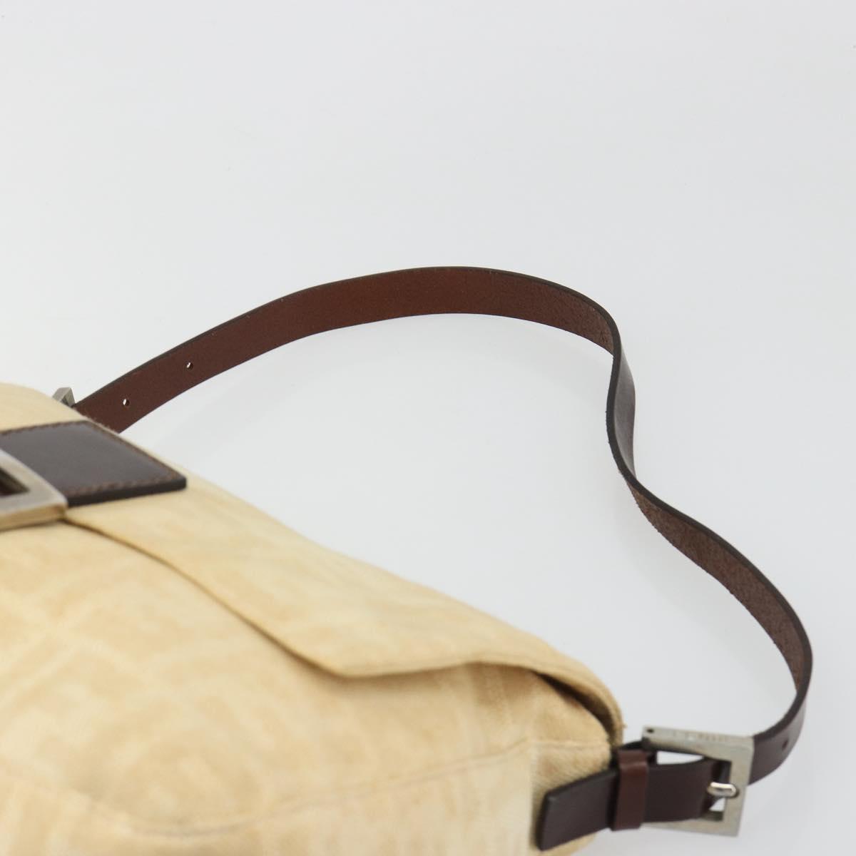 FENDI Zucca Canvas Mamma Baguette Shoulder Bag Beige Silver Auth 186809A