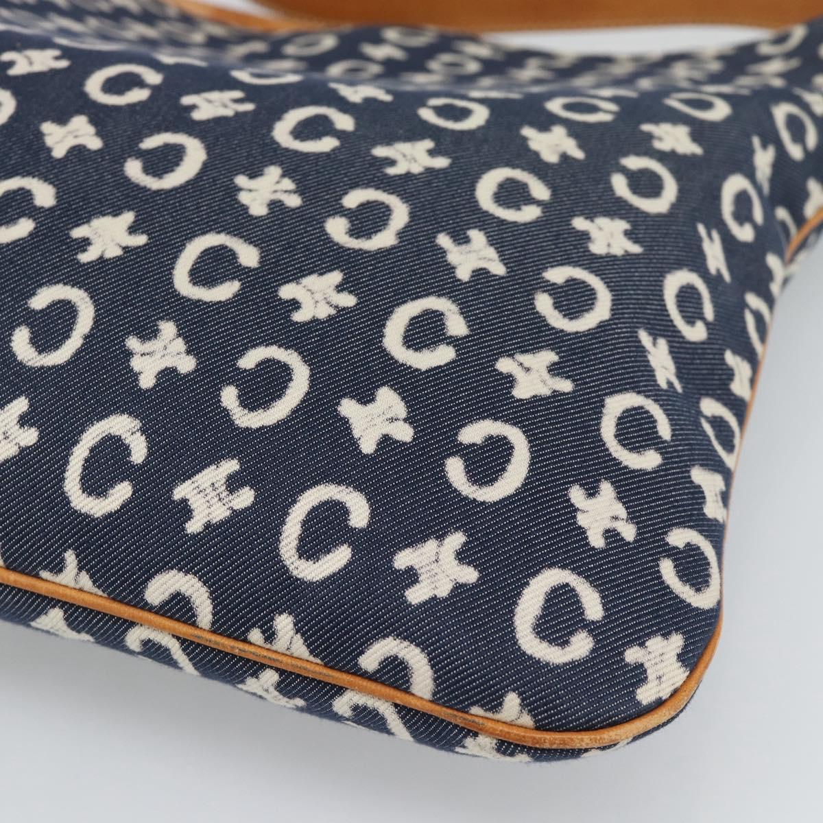 CELINE C Macadam Canvas Shoulder Bag Navy Silver Auth 186810A