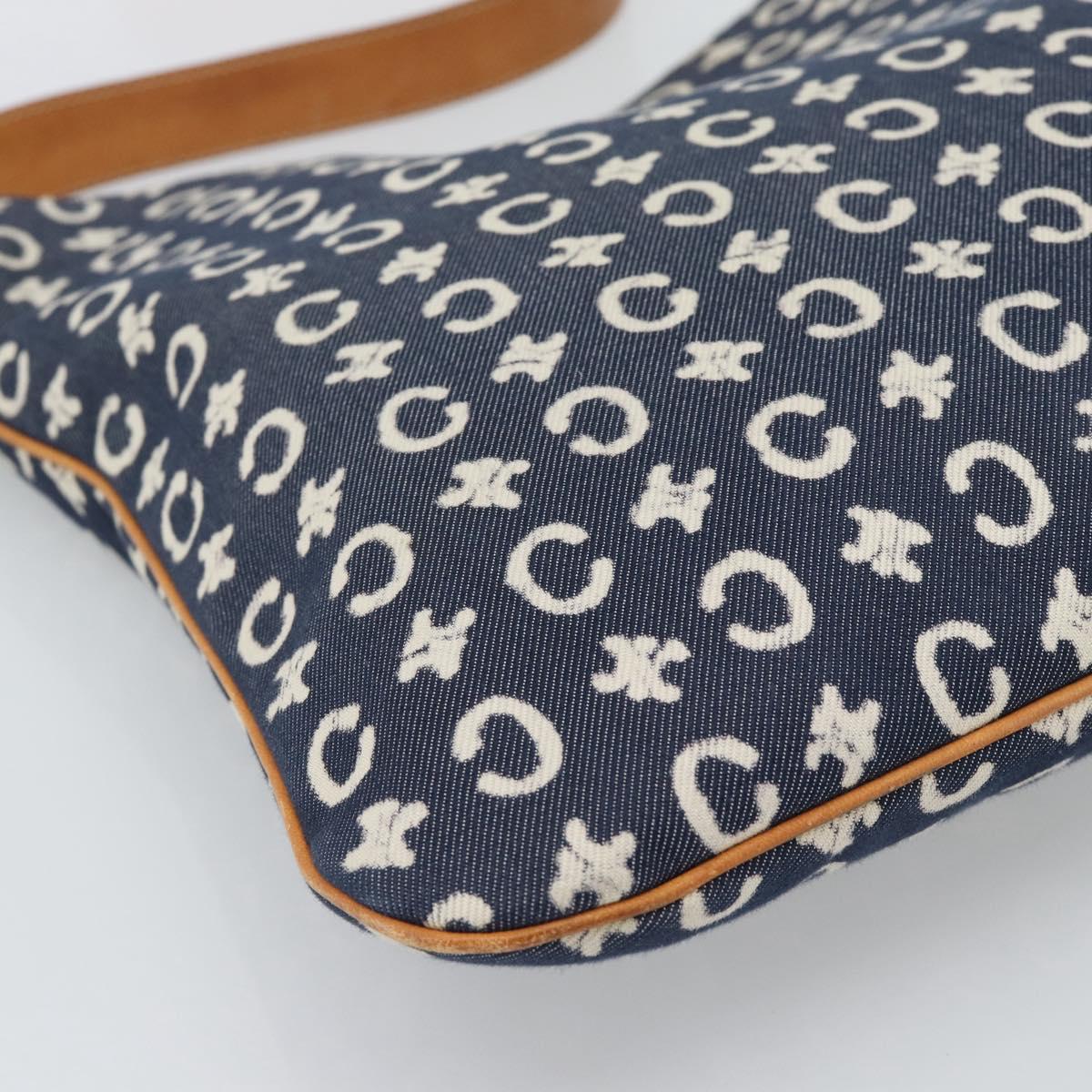 CELINE C Macadam Canvas Shoulder Bag Navy Silver Auth 186810A