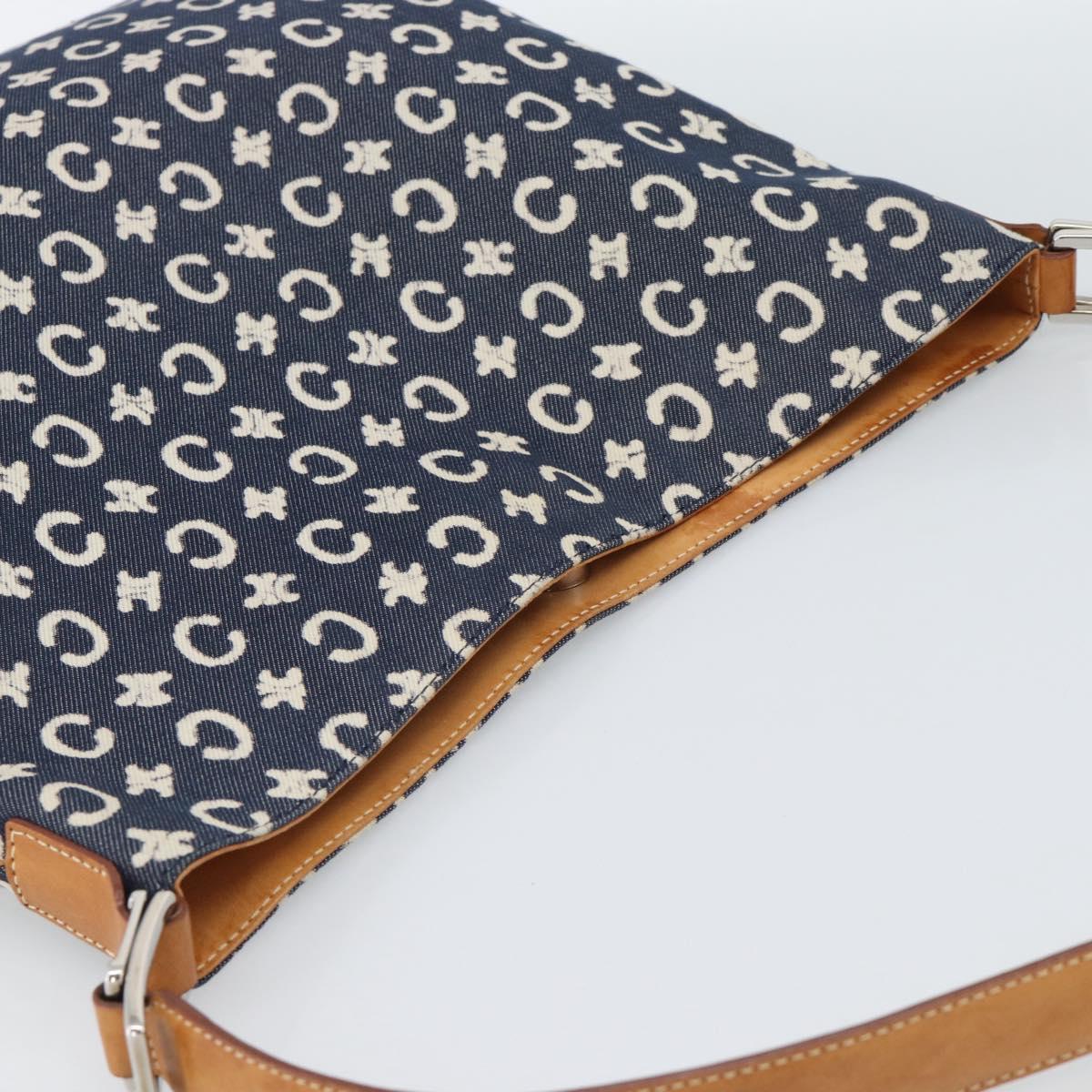 CELINE C Macadam Canvas Shoulder Bag Navy Silver Auth 186810A