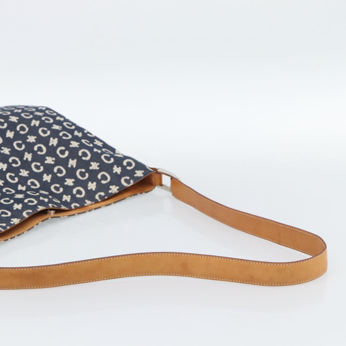 CELINE C Macadam Canvas Shoulder Bag Navy Silver Auth 186810A