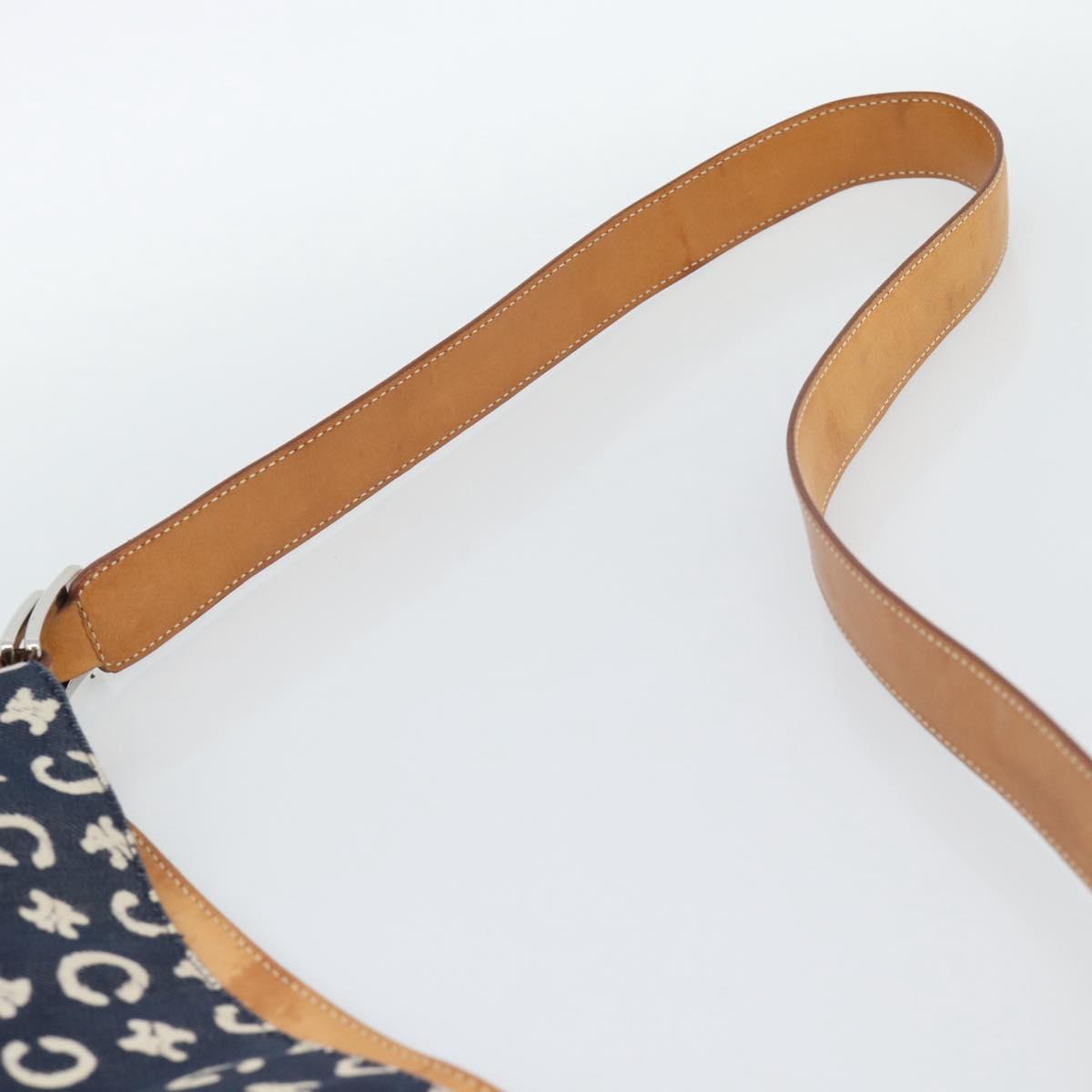 CELINE C Macadam Canvas Shoulder Bag Navy Silver Auth 186810A