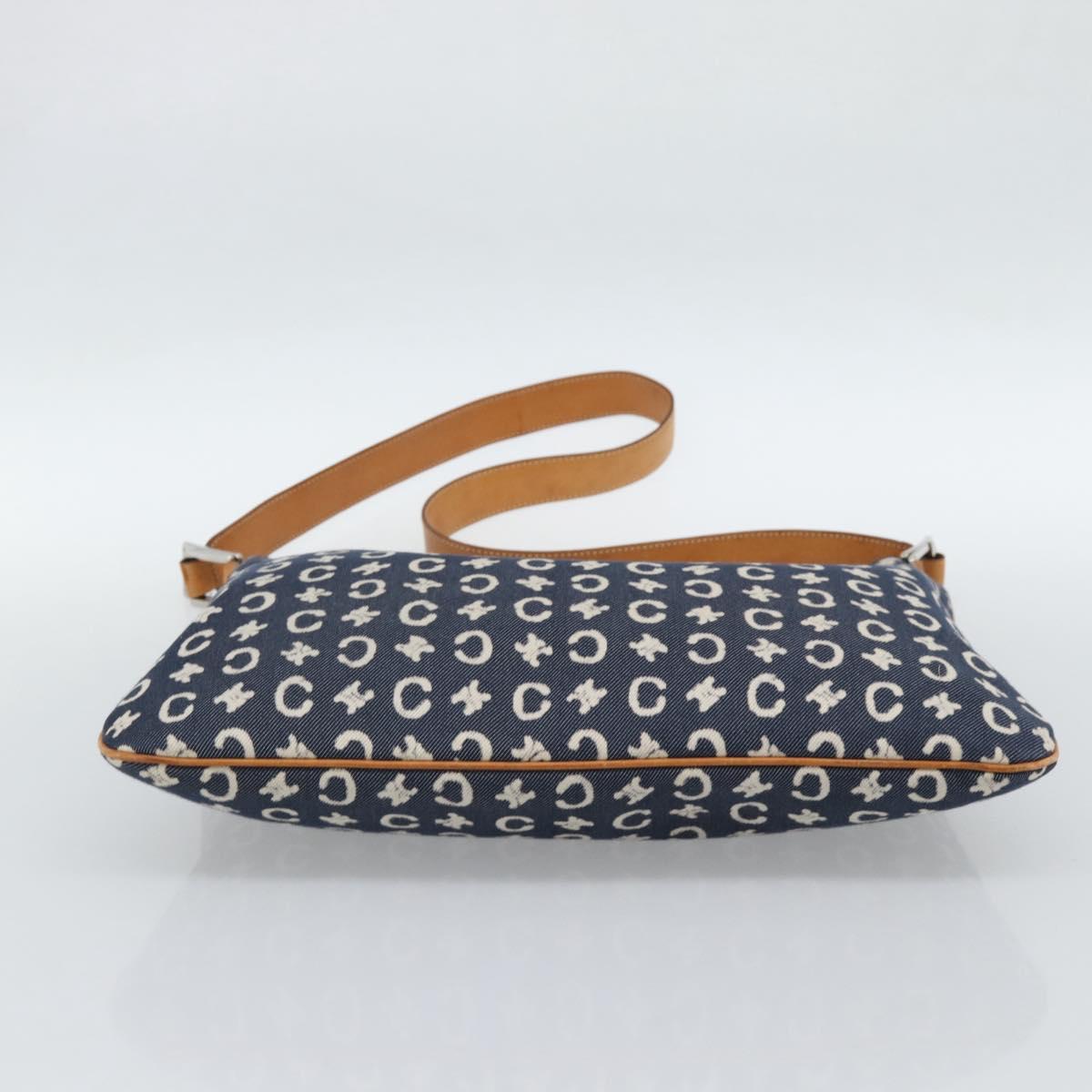 CELINE C Macadam Canvas Shoulder Bag Navy Silver Auth 186810A