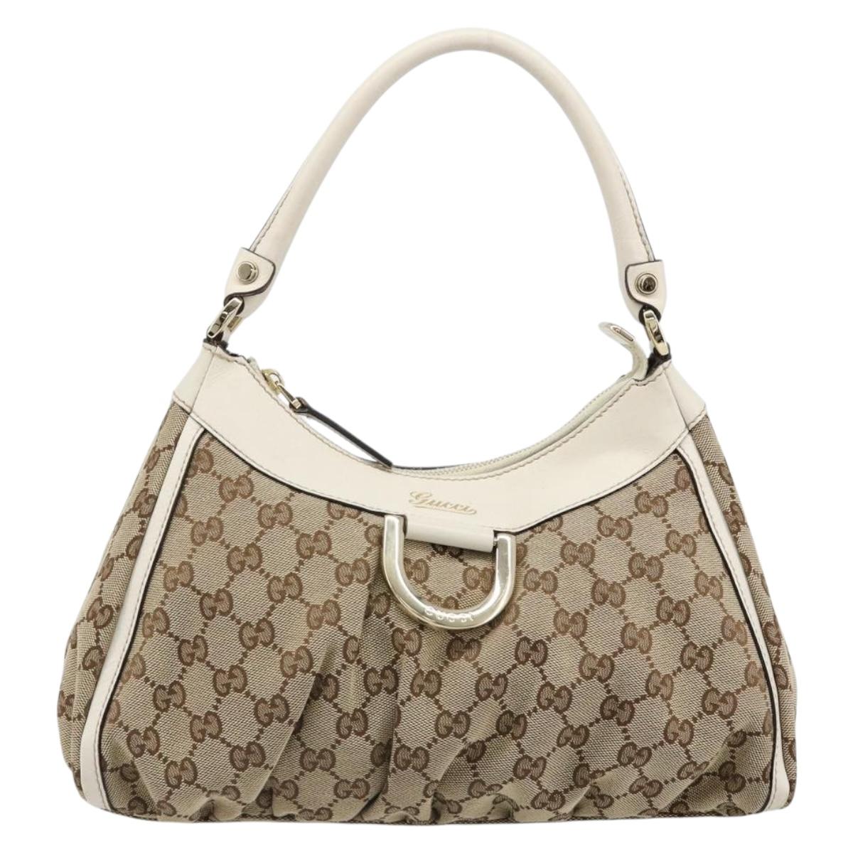 GUCCI GG Canvas Abbey Shoulder Bag Beige Gold 190525 Auth 186811V