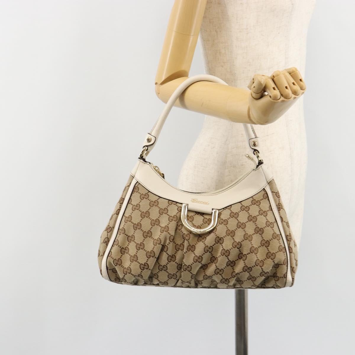 GUCCI GG Canvas Abbey Shoulder Bag Beige Gold 190525 Auth 186811V