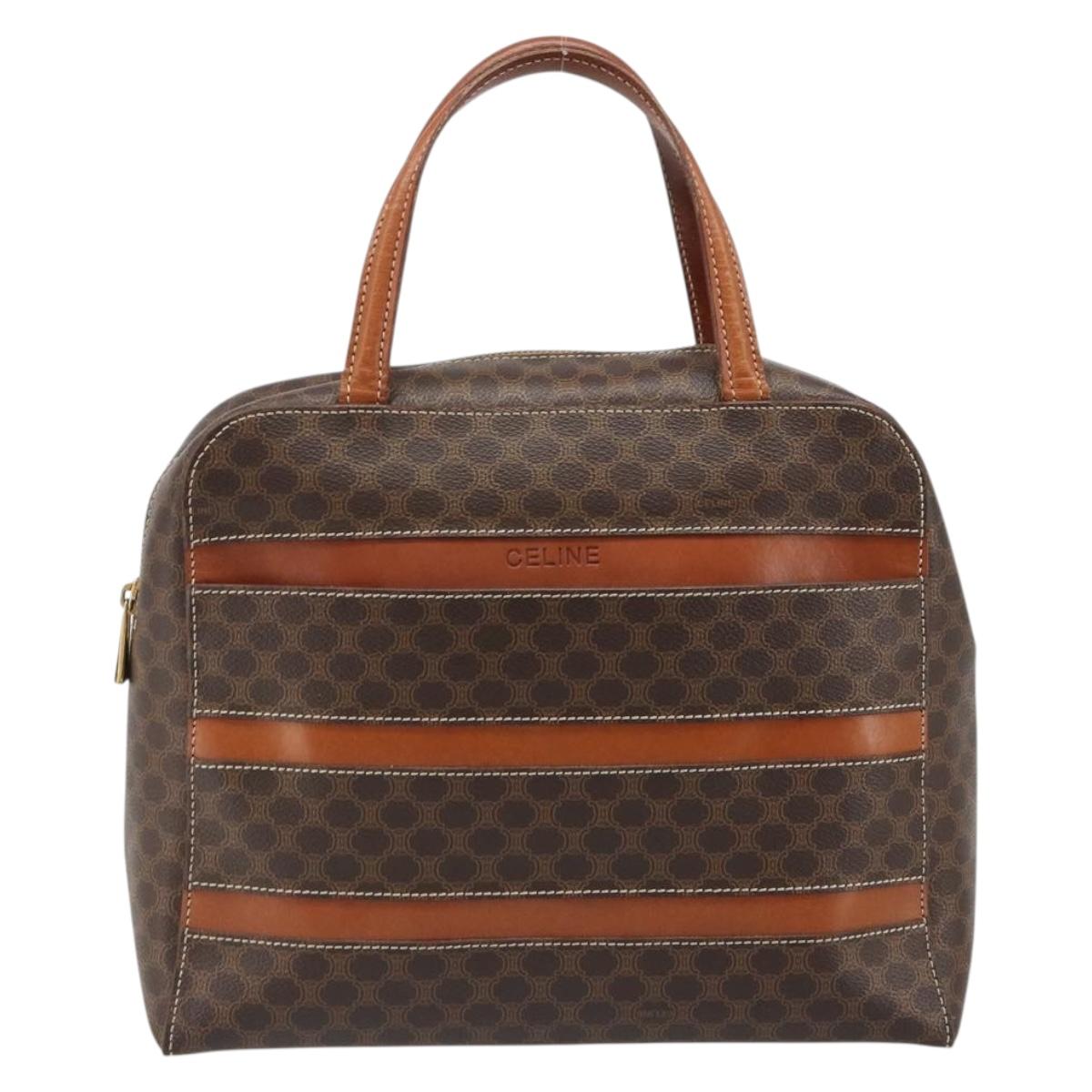 CELINE Macadam Canvas Hand Bag PVC Leather Brown Gold Auth 186813