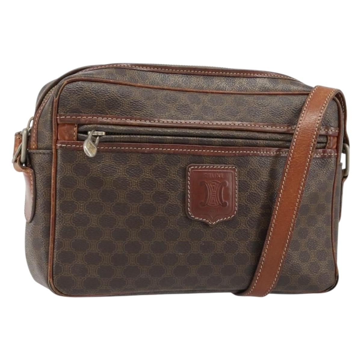 CELINE Macadam Canvas Shoulder Bag PVC Leather Brown Gold Auth 186814
