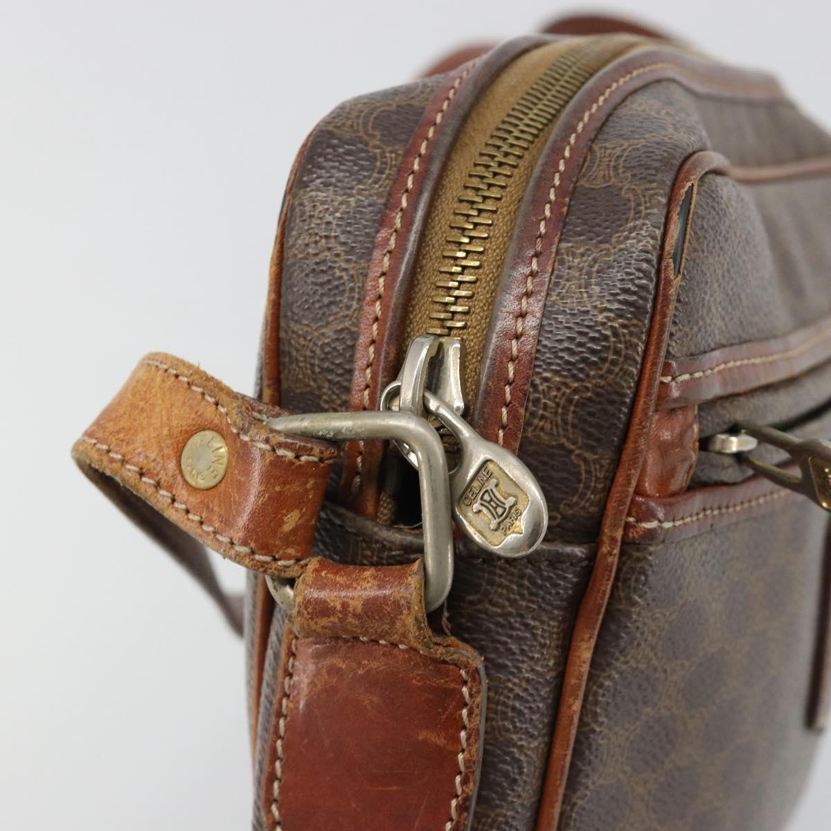 CELINE Macadam Canvas Shoulder Bag PVC Leather Brown Gold Auth 186814