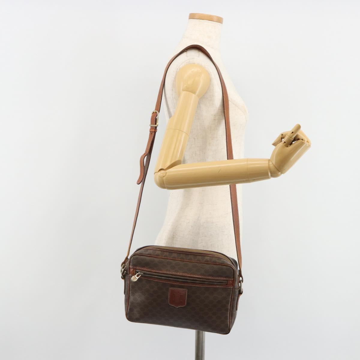 CELINE Macadam Canvas Shoulder Bag PVC Leather Brown Gold Auth 186814