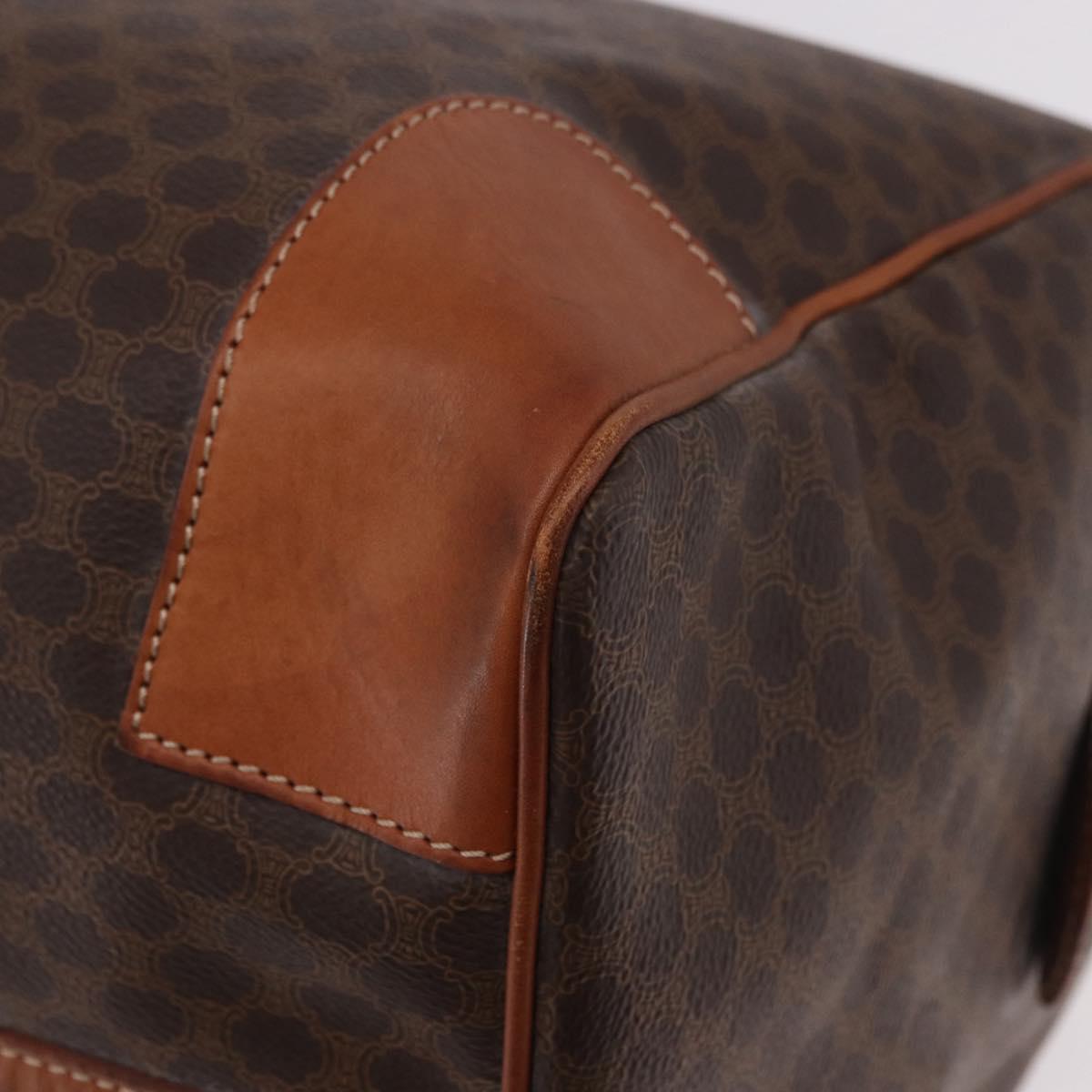 CELINE Macadam Canvas Boston Bag PVC Leather Brown Gold Auth 186815