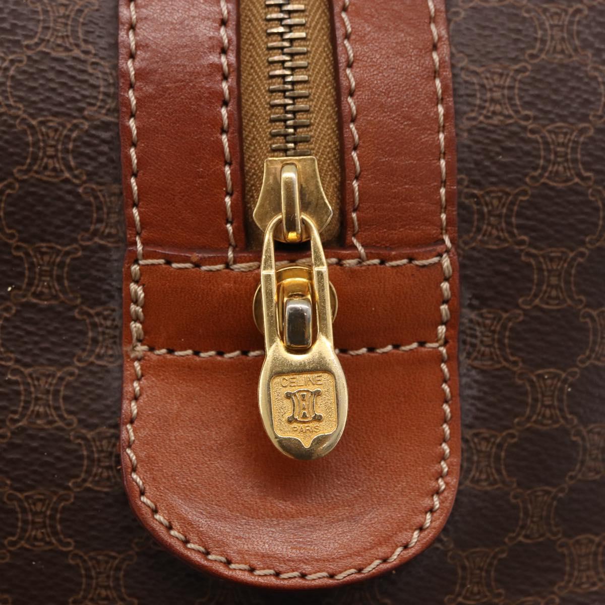 CELINE Macadam Canvas Boston Bag PVC Leather Brown Gold Auth 186815