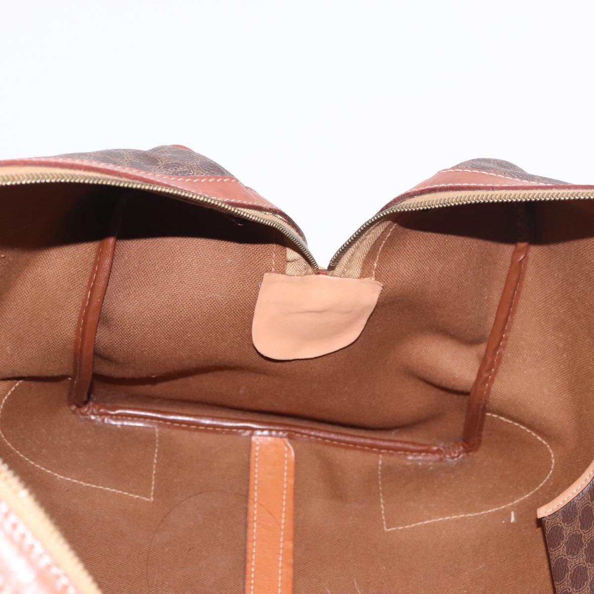 CELINE Macadam Canvas Boston Bag PVC Leather Brown Gold Auth 186815