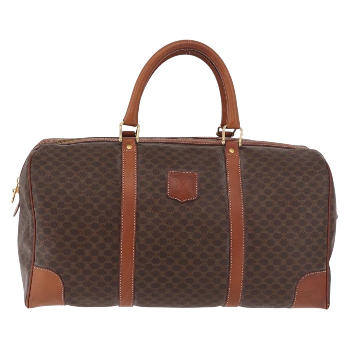 CELINE Macadam Canvas Boston Bag PVC Leather Brown Gold Auth 186815