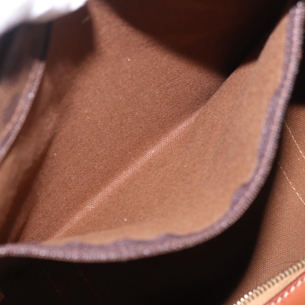 CELINE Macadam Canvas Boston Bag PVC Leather Brown Gold Auth 186815