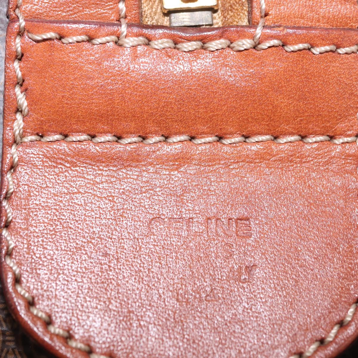 CELINE Macadam Canvas Boston Bag PVC Leather Brown Gold Auth 186815