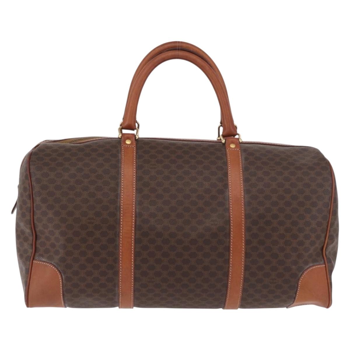 CELINE Macadam Canvas Boston Bag PVC Leather Brown Gold Auth 186815