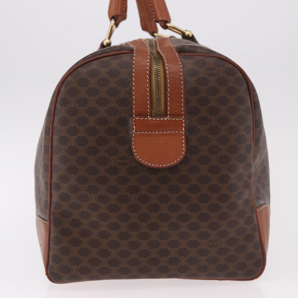 CELINE Macadam Canvas Boston Bag PVC Leather Brown Gold Auth 186815