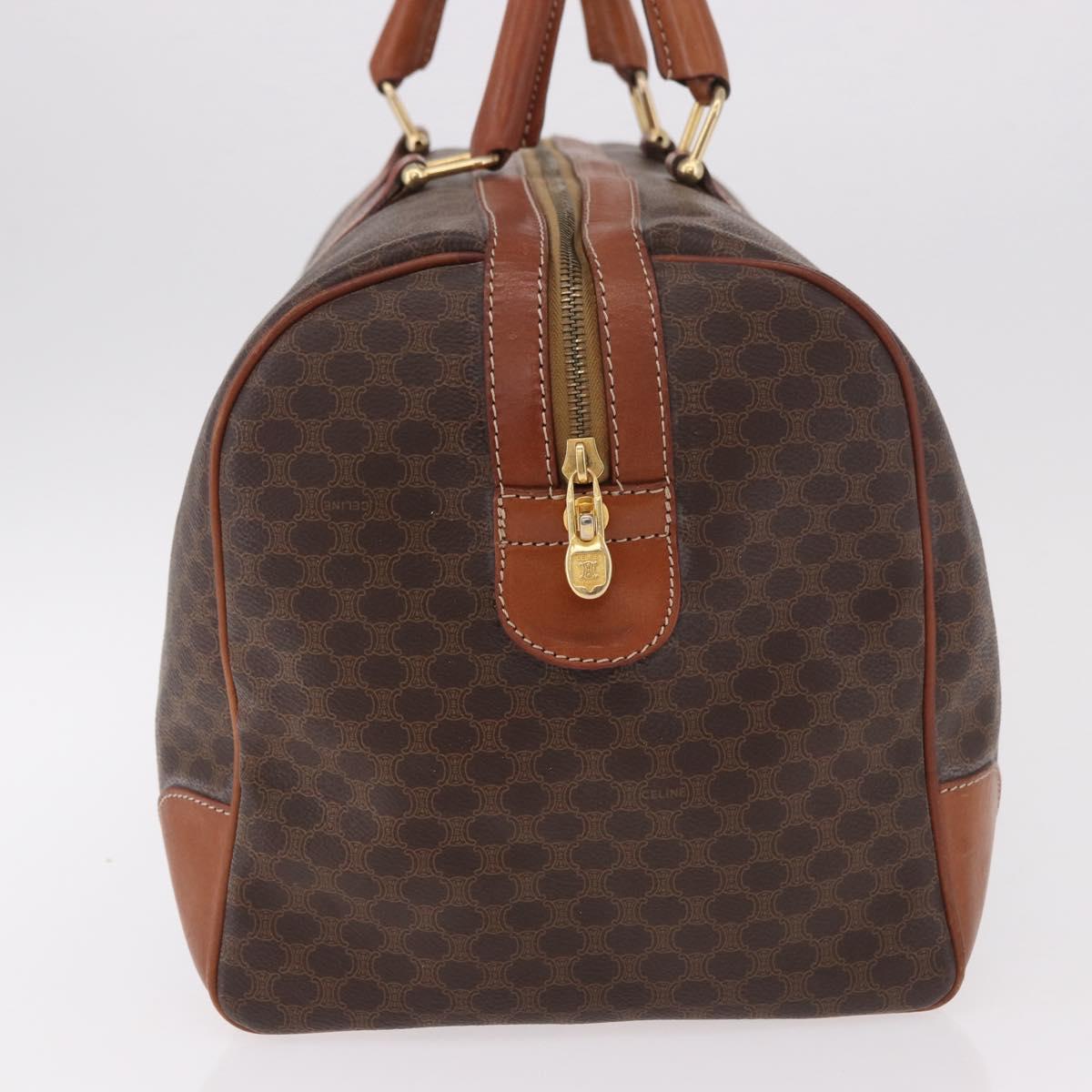CELINE Macadam Canvas Boston Bag PVC Leather Brown Gold Auth 186815