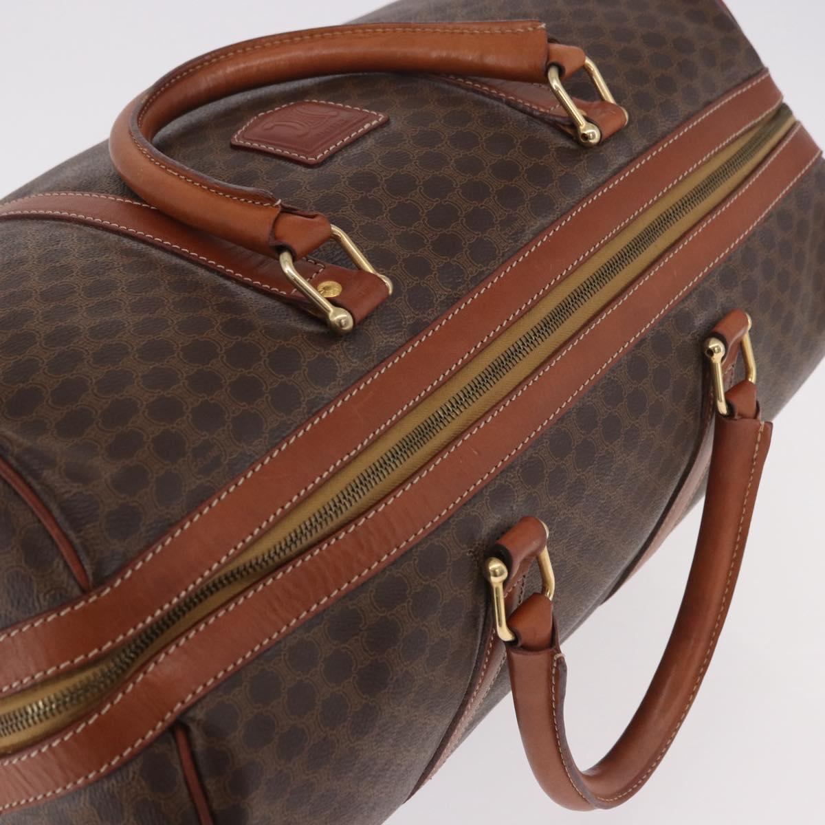 CELINE Macadam Canvas Boston Bag PVC Leather Brown Gold Auth 186815