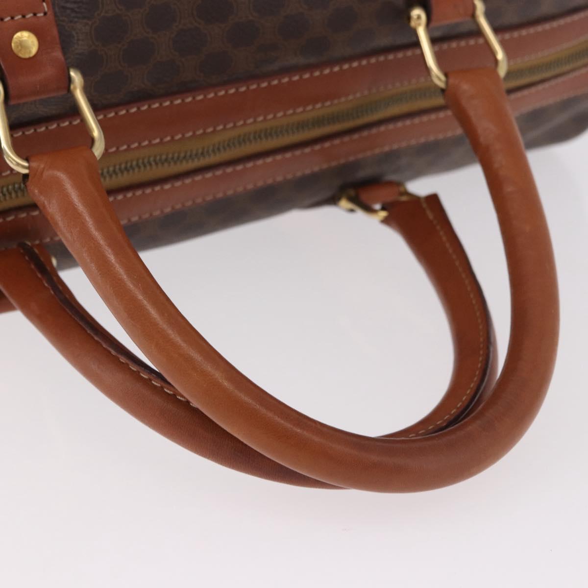 CELINE Macadam Canvas Boston Bag PVC Leather Brown Gold Auth 186815