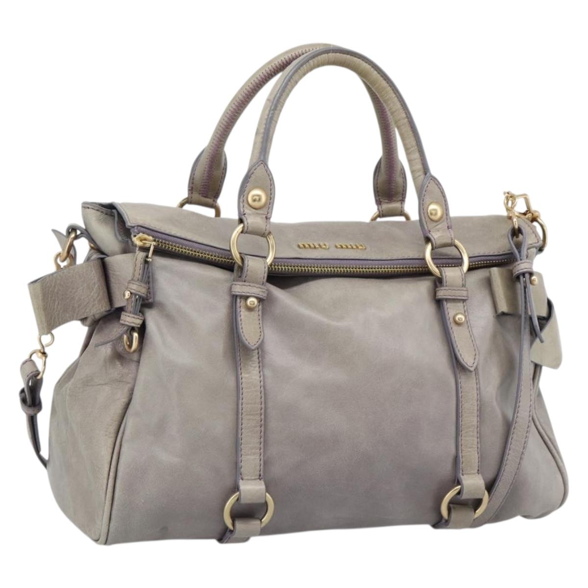 Miu Miu Ribbon Hand Bag Leather 2way Purple Gold Auth 186822V