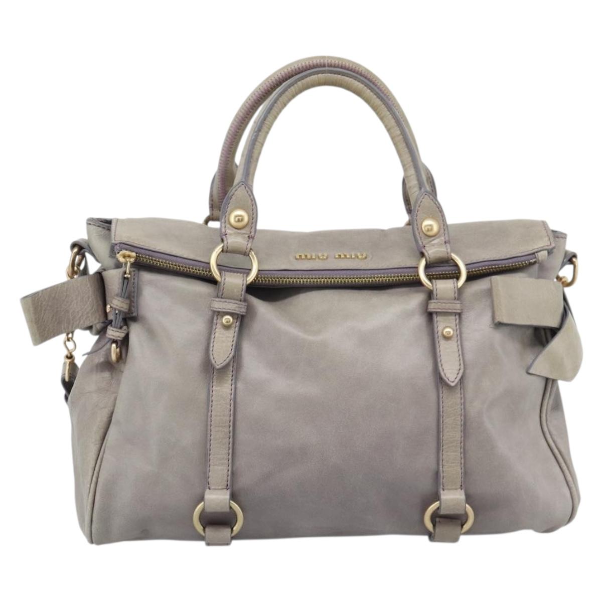Miu Miu Ribbon Hand Bag Leather 2way Purple Gold Auth 186822V
